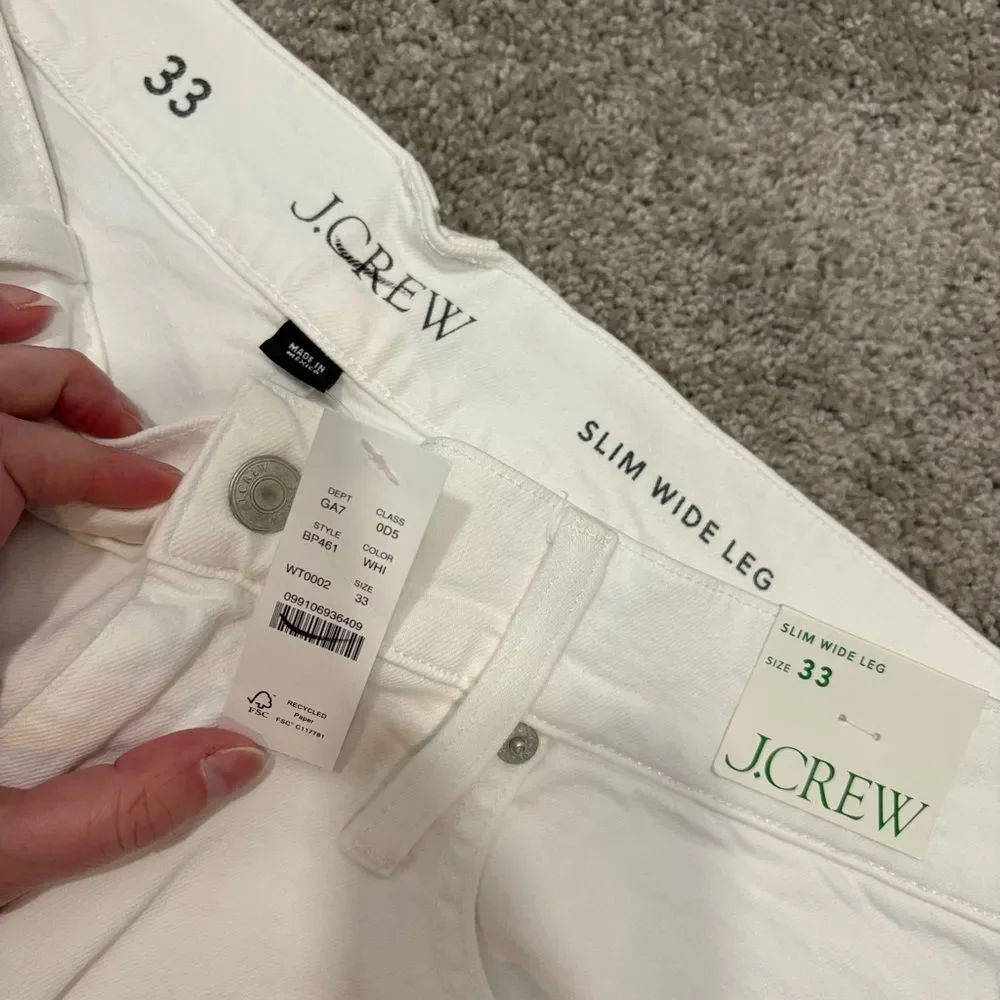 NWT J. Crew 2024 White Slim Wide Leg Jean Size 33